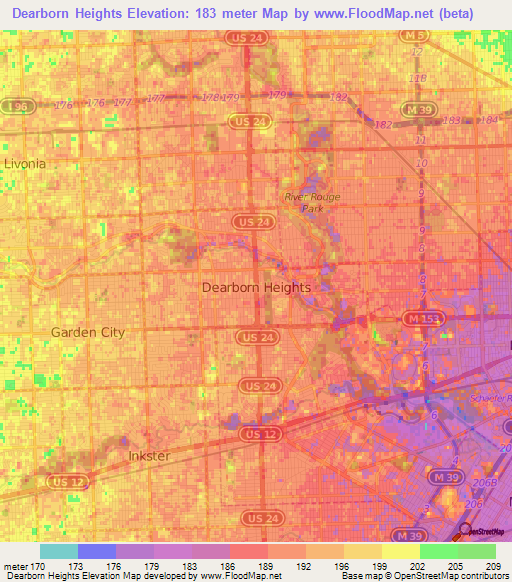 Dearborn Heights,US Elevation Map