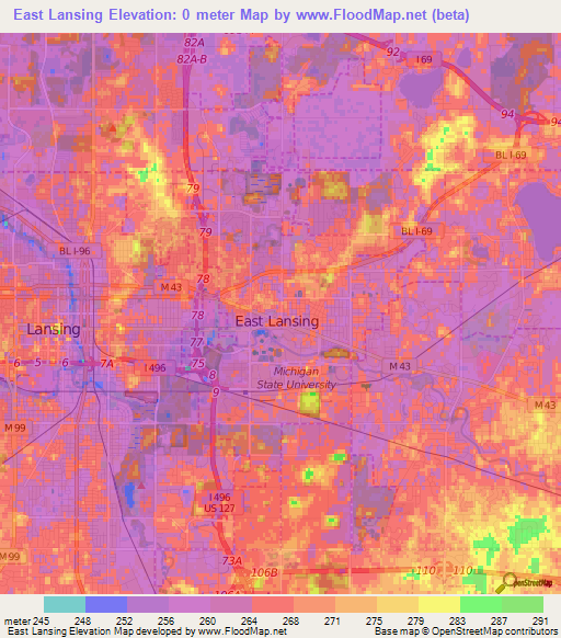 East Lansing,US Elevation Map