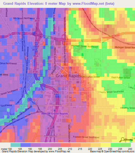 Grand Rapids,US Elevation Map