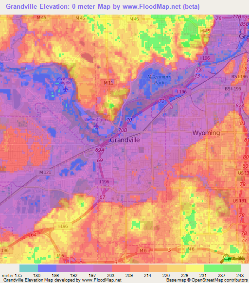 Grandville,US Elevation Map