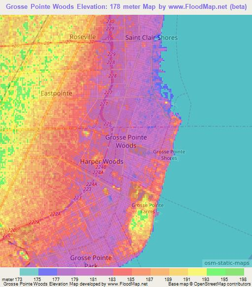 Elevation of Grosse Pointe Woods,US Elevation Map, Topography, Contour