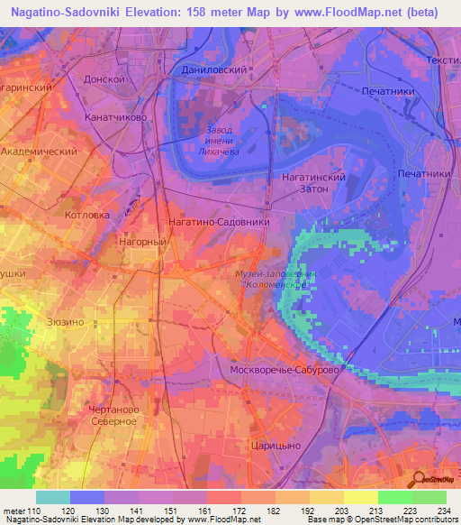 Nagatino-Sadovniki,Russia Elevation Map
