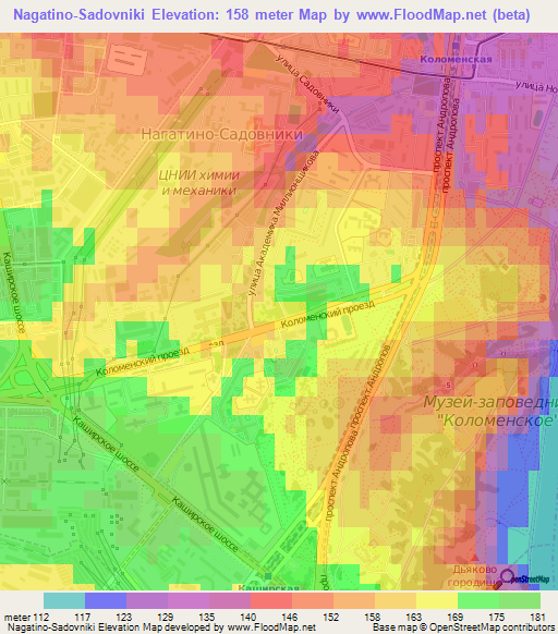 Nagatino-Sadovniki,Russia Elevation Map