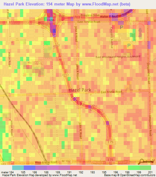 Hazel Park,US Elevation Map