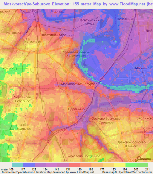 Moskvorech'ye-Saburovo,Russia Elevation Map