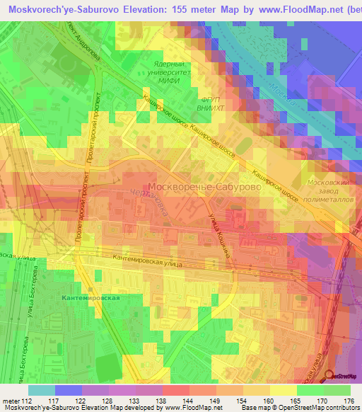 Moskvorech'ye-Saburovo,Russia Elevation Map