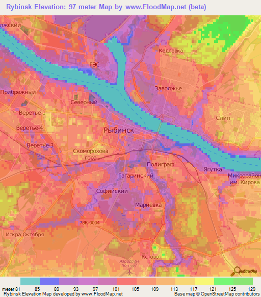 Rybinsk,Russia Elevation Map