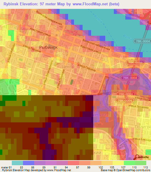 Rybinsk,Russia Elevation Map