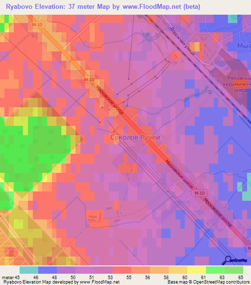 Ryabovo,Russia Elevation Map