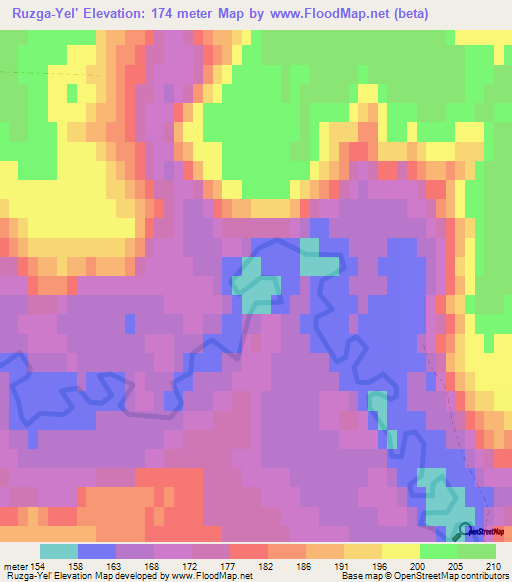 Ruzga-Yel',Russia Elevation Map