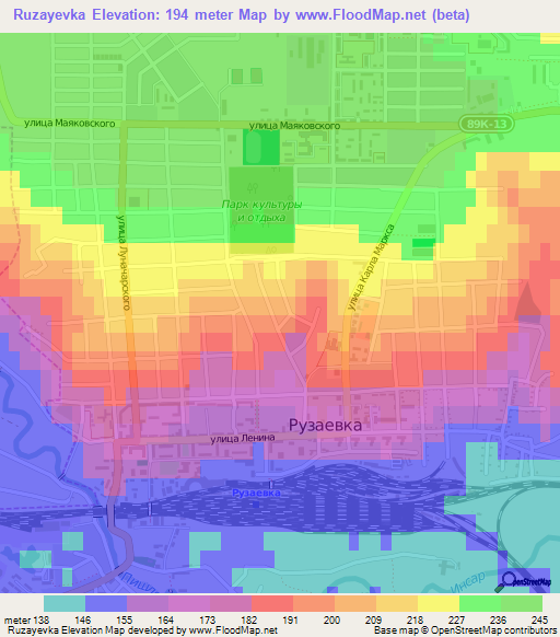 Ruzayevka,Russia Elevation Map