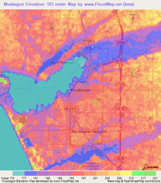 Elevation Of Muskegon,us Elevation Map, Topography, Contour