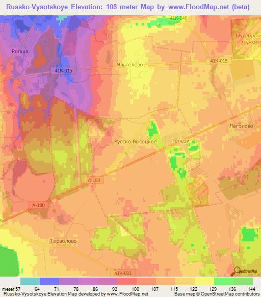 Russko-Vysotskoye,Russia Elevation Map