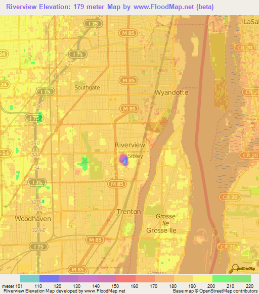 Riverview,US Elevation Map