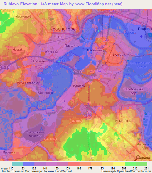 Rublevo,Russia Elevation Map