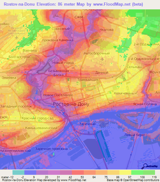 Rostov-na-Donu,Russia Elevation Map