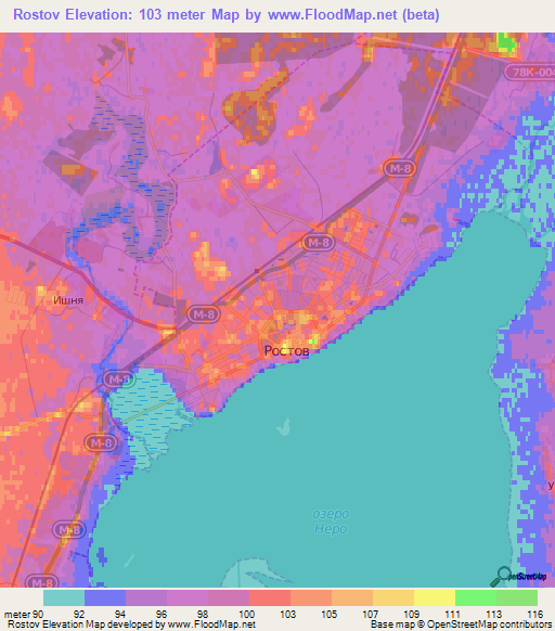 Rostov,Russia Elevation Map