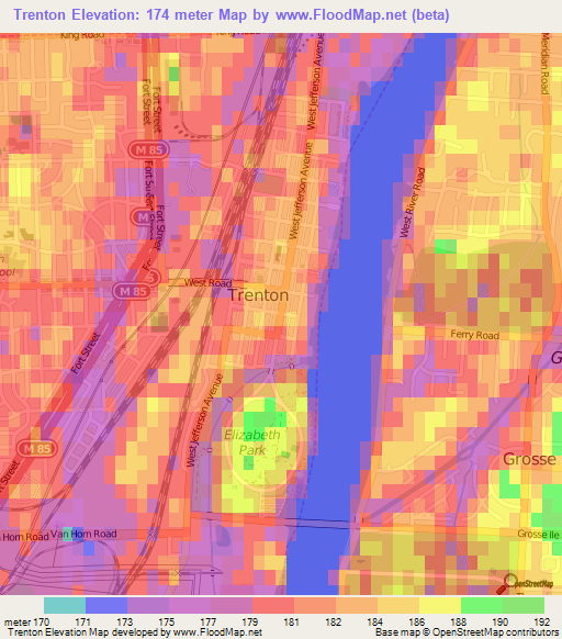 Trenton,US Elevation Map