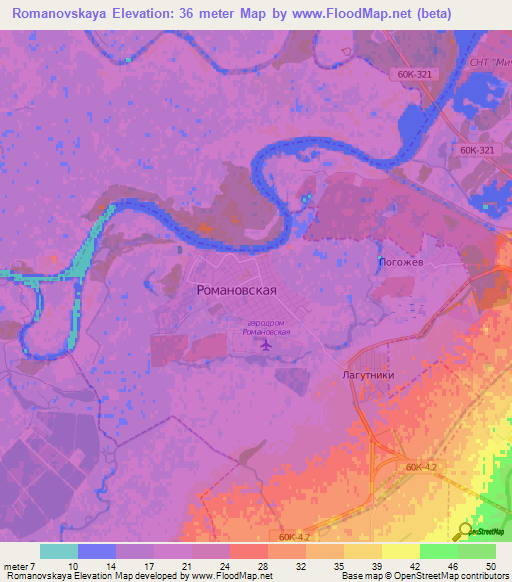 Romanovskaya,Russia Elevation Map