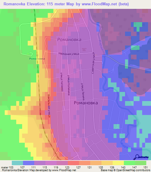 Romanovka,Russia Elevation Map