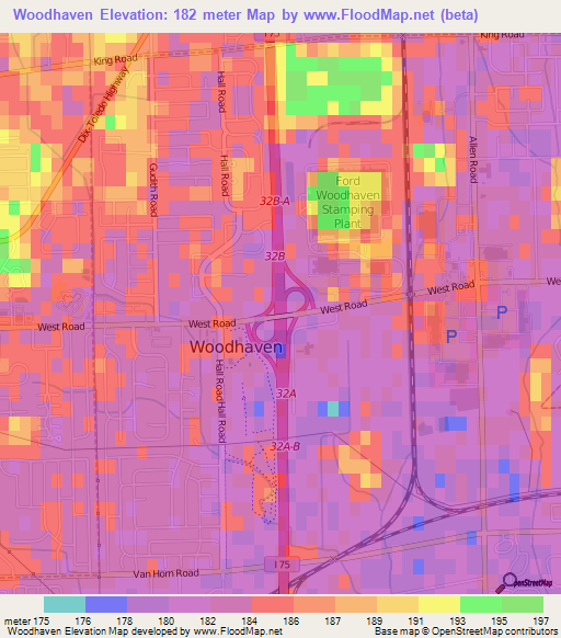 Woodhaven,US Elevation Map