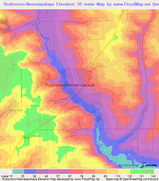 Rodionovo-Nesvetayskaya,Russia Elevation Map