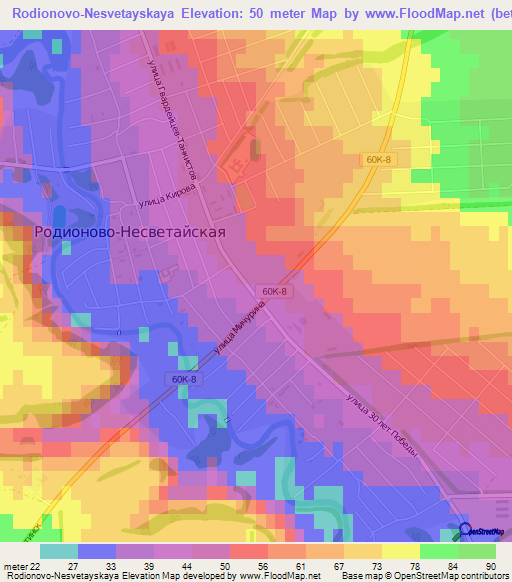 Rodionovo-Nesvetayskaya,Russia Elevation Map