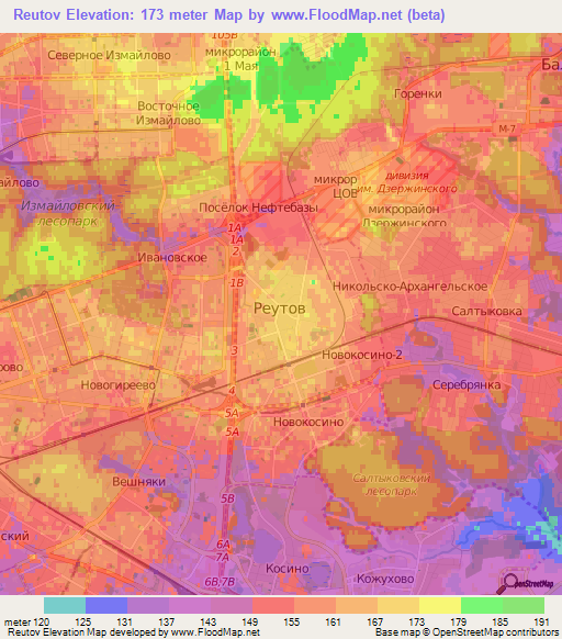 Reutov,Russia Elevation Map