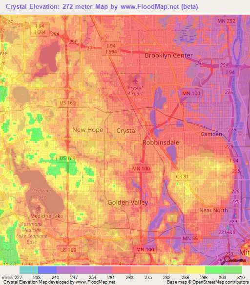 Crystal,US Elevation Map