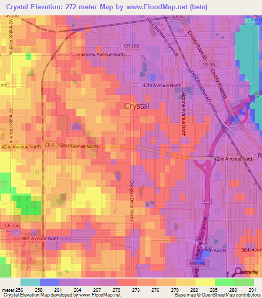 Crystal,US Elevation Map