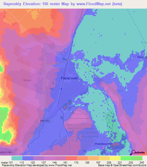 Rayevskiy,Russia Elevation Map