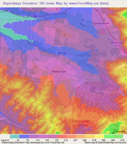 Rayevskaya,Russia Elevation Map