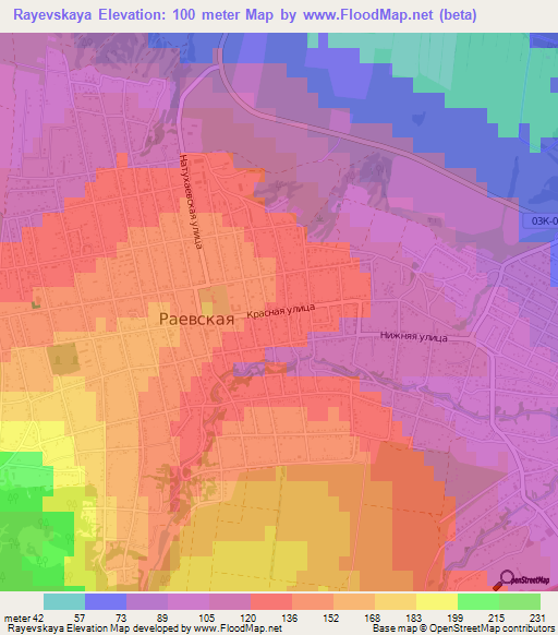 Rayevskaya,Russia Elevation Map