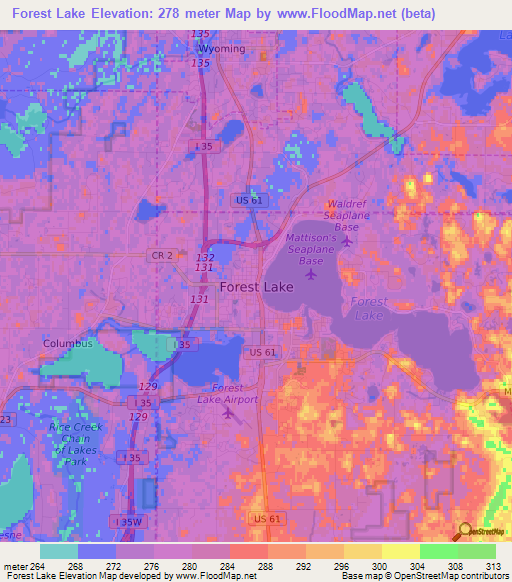 Forest Lake,US Elevation Map