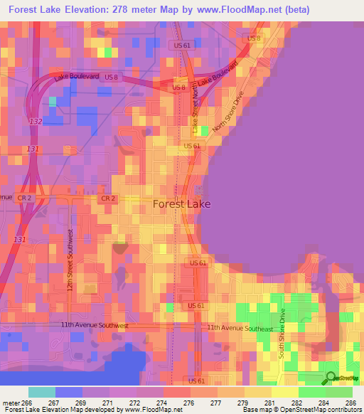 Forest Lake,US Elevation Map