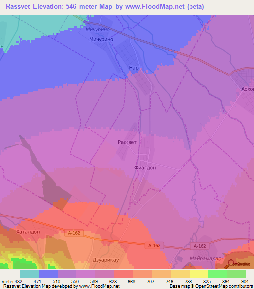 Rassvet,Russia Elevation Map