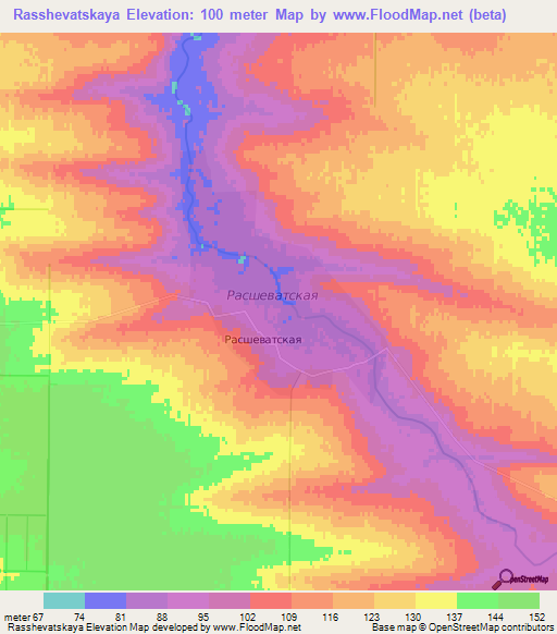 Rasshevatskaya,Russia Elevation Map