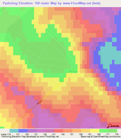 Pyshchug,Russia Elevation Map