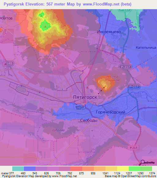 Pyatigorsk,Russia Elevation Map