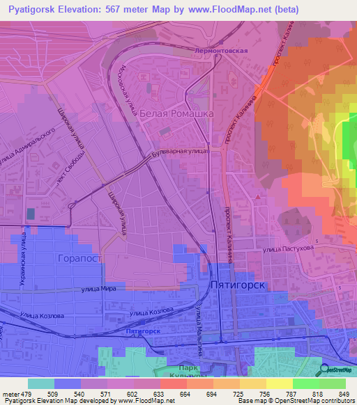 Pyatigorsk,Russia Elevation Map