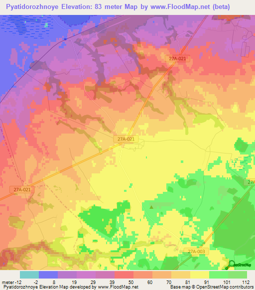 Pyatidorozhnoye,Russia Elevation Map