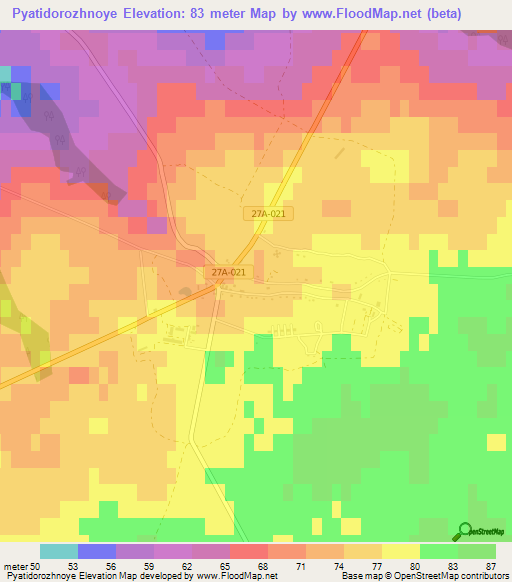 Pyatidorozhnoye,Russia Elevation Map