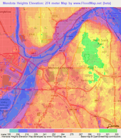 Mendota Heights,US Elevation Map