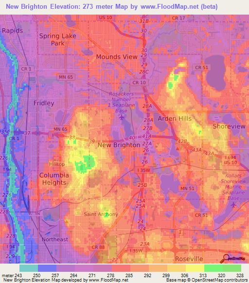 New Brighton,US Elevation Map