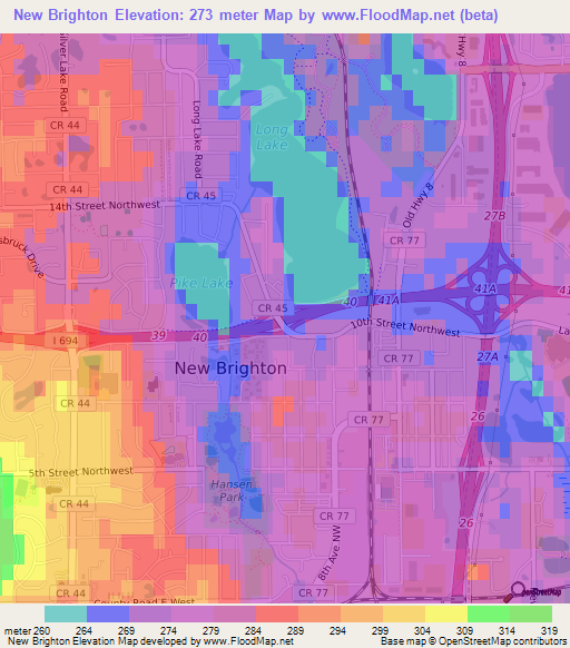 New Brighton,US Elevation Map