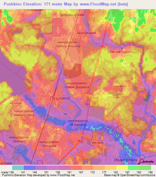 Pushkino,Russia Elevation Map