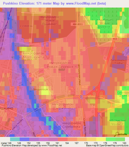 Pushkino,Russia Elevation Map