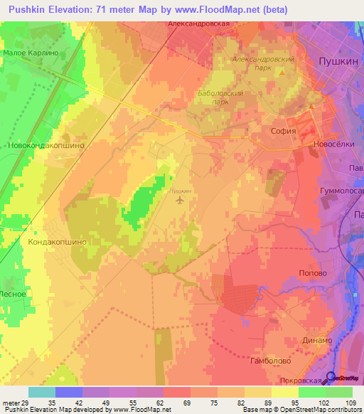 Pushkin,Russia Elevation Map