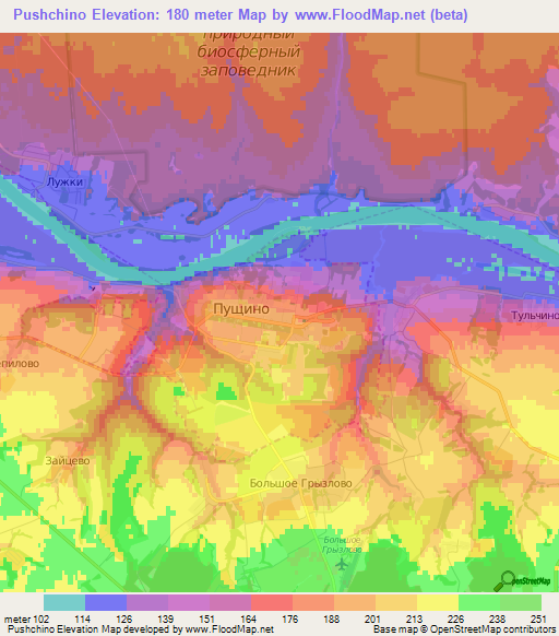 Pushchino,Russia Elevation Map