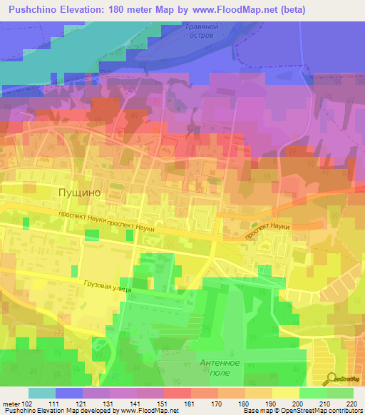 Pushchino,Russia Elevation Map